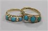 Two 18ct gold, turquoise and diamond half hoop rings.                                                                                  
