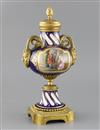 A late 19th century French ormolu mounted Sevres style porcelain cassolette, height 12.5in.                                            