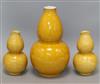 Three Chinese yellow ground vases Tallest 35cm                                                                                         