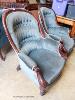 A pair of Victorian mahogany spoonback armchairs. W-71cm, D-84cm, H-95cm.                                                                                                                                                   