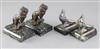 Maurice Frécourt. Two pairs of Art Deco bronzed and silvered metal bookends, roaring lions and Asian pheasants, 5.75in. and 5.5in.     