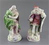 A matched pair of Derby figures of St. Philip and probably St James the Great, c.1758-60, h. 24.5cm and 25cm, restoration to St. Philip