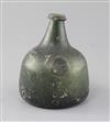 An olive green transitional onion / mallet shaped wine bottle, height 15cm, small chips                                                