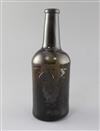 A George III black glass mallet shaped wine bottle, sealed for Jas. Oakes, Bury, 1788, height 26.5cm                                   