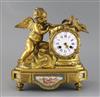 Scheerer of Paris. A late 19th century French ormolu and Sevres style porcelain mantel clock, width 9.75in. depth 5in. height 10.25in. 