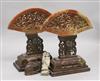 A pair of soapstone fan carvings on stands H.29cm. (fans)                                                                              