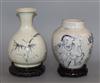 A Chinese Swatow blue and white bottle vase, late Ming and a Chinese blue and white jar tallest 18.5cm                                 