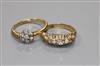 Two 18ct gold and diamond dress rings (one stone missing).                                                                             