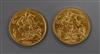 Two gold full sovereigns 1910 and 1901.                                                                                                