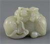 A Chinese pale celadon jade group of a boy on a recumbent elephant, 19th century, L.6.5cm                                              