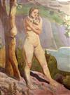 § John Miles Bourne Benson (1889-1950) Nude in a coastal landscape 44.5 x 34in., unframed                                              