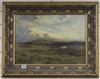 Attributed to John Smart, oil on wooden panel, landscape at sunset, 14 x 20in.                                                         