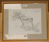 William S. De Beer, pencil drawing, antelope or gazelle in a landscape, signed, 30 x 37cm                                              