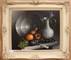 Reekie, oil on canvas, still life of fruit and pewter vessels, signed, 44 x 65cm.                                                      