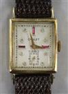 A lady's 14ct gold Chalet rectangular cased manual wind wrist watch.                                                                   