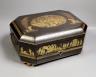 A mid 19th century Chinese Cantonese lacquer workbox with with carved Ivory sewing accessories to the interior, 37cm wide                                                                                                   