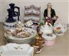 A group of decorative ceramics including a pearlware seated figure, a Limoges dessert set etc.                                         