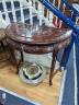 A Chinese hardwood and mother-of-pearl inlaid demi lune side table, width 80cm, depth 45cm, height 76cm                                                                                                                     