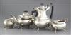 A 1930's four piece silver oval tea set, by Walker & Hall, gross 65 oz.                                                                