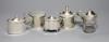 Five mustard pots, various, including a large cylindrical mustard by Mappin & Webb, 1934 Jubilee mark, a similar reeded George III mustard                                                                                  