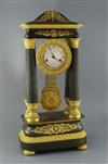 A mid 19th century French bronze and ormolu portico clock, width 12.5in. depth 7.75in. height 25in.                                    