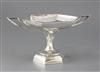 A stylish George V Art Nouveau silver two handled hexagonal tazza, by Walker & Hall, 20 oz.                                            