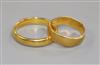 Two 22ct gold wedding bands, 11g approx.                                                                                               