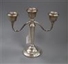 A modern silver two branch, three light candelabrum,                                                                                   