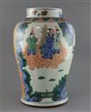 A Chinese wucai baluster vase, 19th century, H.39cm, cracks                                                                            