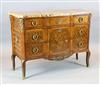 An early 20th century French Transitional style marquetry breakfront commode, W.4ft D.1ft 7.5in. H.2ft 11.5in.                         