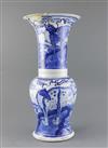 A Chinese blue and white yen-yen vase, Kangxi period, H. 45cm, neck broken and messily re-stuck                                        