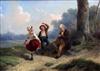 Robert Favelle (Dutch, 19th) The dancing lesson and Children playing with chickens 9.75 x 13.5in.                                      