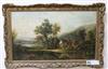 Hewes Tall, oil on canvas, Figures in a pastoral landscape, signed and dated 186?5, 30 x 50cm                                          