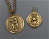 Two 9ct gold pendants and an early 20th century 9ct gold chain.                                                                        