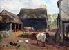 Charles Collins (1851-1921) Cattle and poultry in a farmyard 12 x 15.5in.                                                              