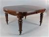 A Victorian mahogany extending dining table, Extends to 9ft 7in. W. 5ft 2in.                                                           