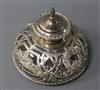 A circular cut glass silver-mounted inkwell,                                                                                           