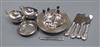 Mixed silver/white metal including Jubilee armada dish, two condiments, flatware etc.                                                  