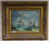 A pair of 18th century style oils on board, Dutch shipping 30 x 40cm.                                                                  