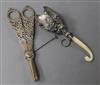 A pair of pierced silver grape scissors and a posy holder                                                                              