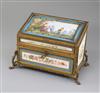 A 19th century French ormolu mounted Sevres style porcelain stationery casket, width 11.5in. height 8in. depth 7in.                    