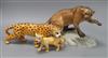 Three Beswick "large cats": Mountain lion, leopard and lion cub height 22cm                                                            