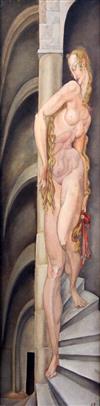 Albert Victor Ormsby Wood (1904-1977) Nude on a spiral staircase 27 x 6.75in.                                                          