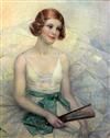 § Garnett Ruskin Wolseley (1884-1967) Seated ballerina holding a fan 33 x 28in.                                                        