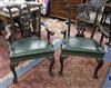 A set of six Chippendale Revival mahogany dining chairs with green leather seats (2 with arms)                                         