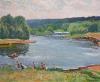 Nikolai Eltyshev (Russian), oil on canvas, Fun by the river, signed and dated 1972, 54 x 67cm                                                                                                                               