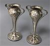 A pair of Edwardian Art Nouveau silver presentation bud vases, H 14cm                                                                  