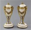 A pair of ormolu mounted white marble cassolets, height 11in.                                                                          