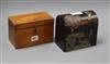 A coromandel box and a satinwood tea caddy tallest 15cm                                                                                