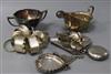 A set of six silver engine-turned napkin rings, a silver pocket watch, sauce boat, sugar bowl and sundries,                            